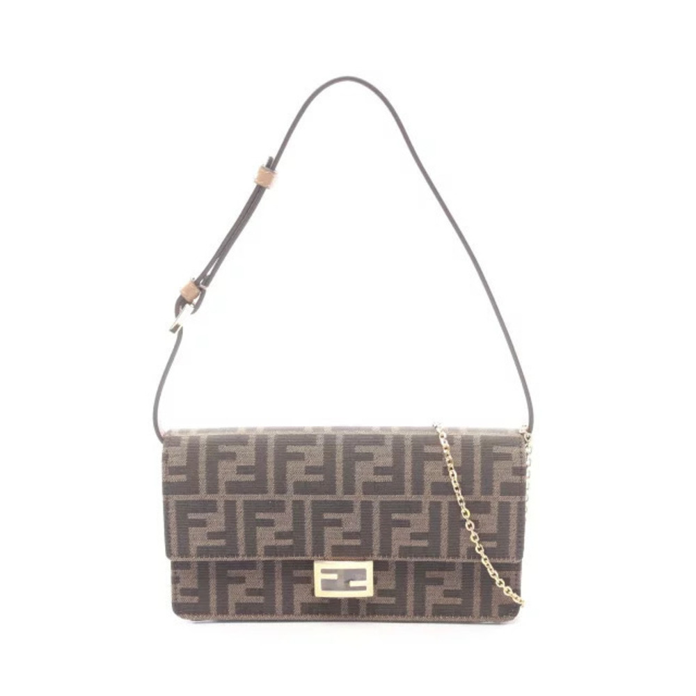 Fendi Baguette Zucca Shoulder Bag Canvas Leather Brown